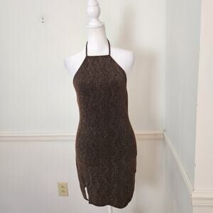 New Show Me Your Mumu Casino Mini Dress XS Womens Halter Gold Sparkle Cocktail
